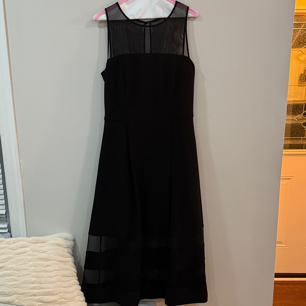 Joseph Ribkoff Elegant Black Midi Dress with Sheer Accents